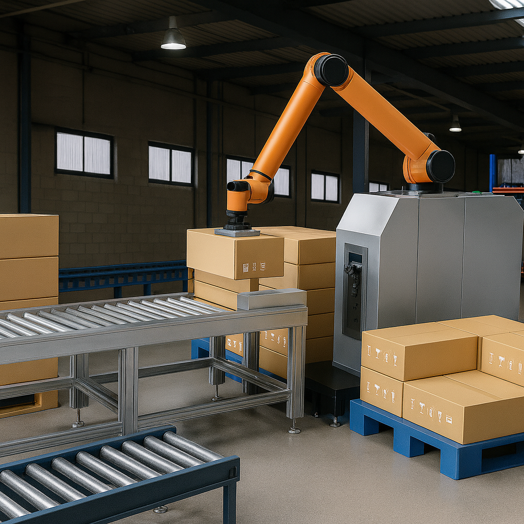 Palletizing robot stacking boxes